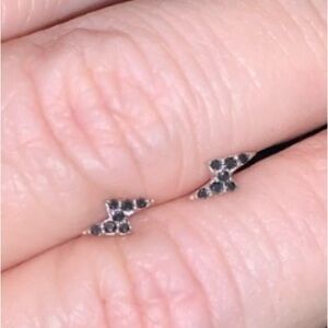 Black Moissanite in .925 SterlingSterling Lightning Bolt Stud Earrings GRA/COA